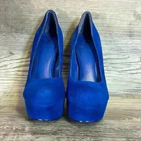Kelsi Dagger Abrielle Blue Suede Platform Heels Women’s Size 7 Leather Upper - Picture 2 of 10